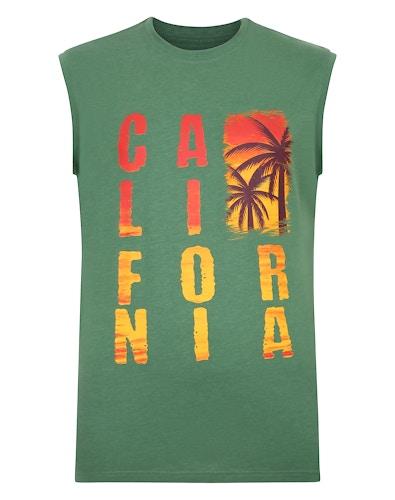 Bigdude – T-Shirt mit ärmellosem California-Print, Dunkelgrün, Größe L